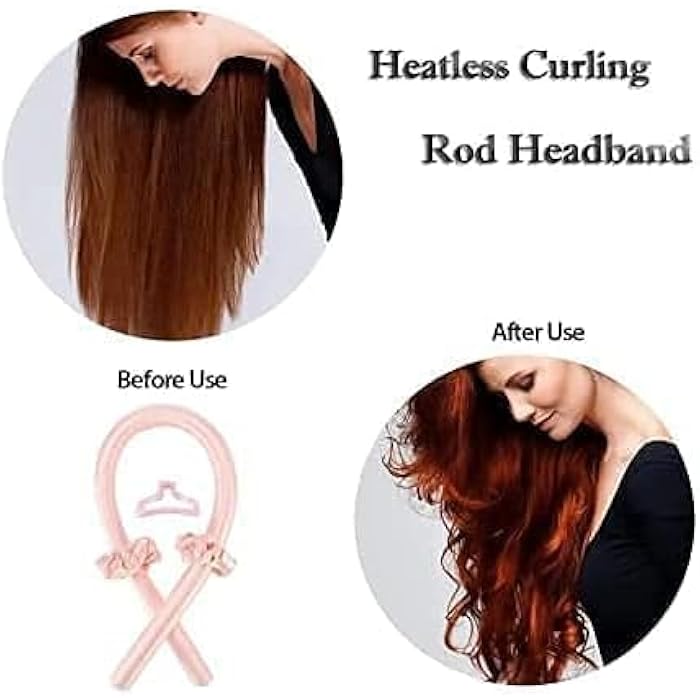 Premify Pink Heatless Hair Curlers for Medium & Long Hair - Hair Curler, Heat Silk Curls Headband, Scrunchies and Hair Clip - Curling Rod, Hair Roller Ribbon for DIY, Hair Styling Tools Heatless - Image 3